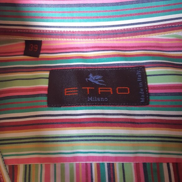 ETRO Milano SZ 39 Multi Colour Striped Men's Button Up Shirt - Picture 5 of 13